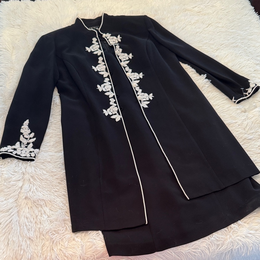 SL Fashions Black Blazer with White Embroidery